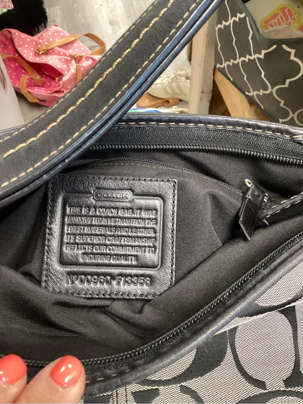 Coach Signature Black Ivory Jacquard Canvas Bucket Hobo Shoulder Bag F13358